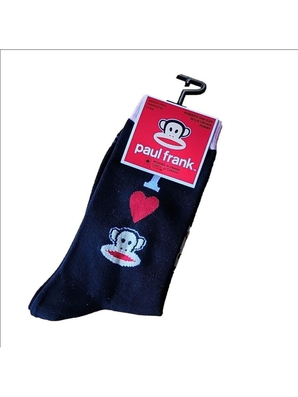 4/$25 Paul Frank Novelty Crew Socks New Black With Monkey Women Size 6 to 9.5